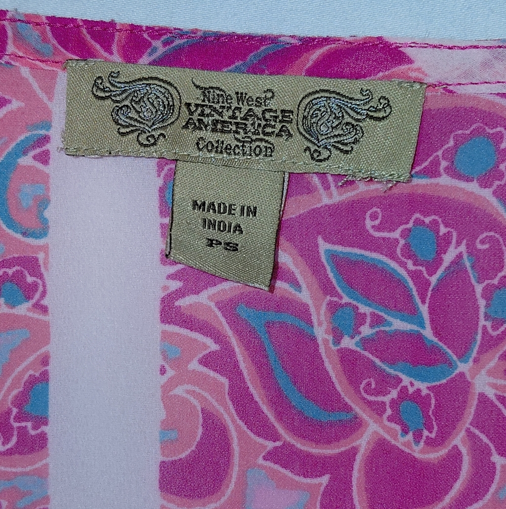 Nine West Vintage America Small Petite Floral Pink Blouse Butterfly Sleeve - Picture 2 of 5